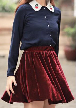 One Size High Waist Velvet A-Line Skirt