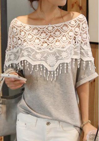 One Size Battwing Sleeves Lace Splice Blouse
