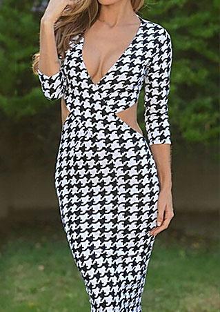 Backless Houndstooth Bodycon Dress
