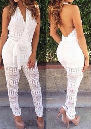 Lace Spliced Backless Jumpsuit