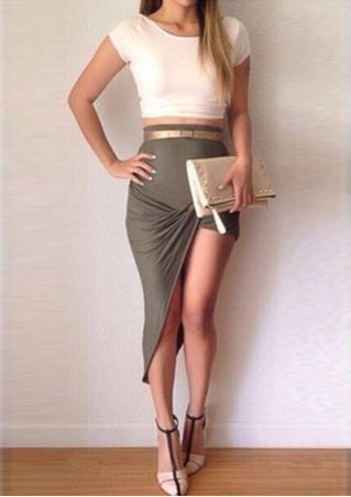 Crop Top+High Waist Irregular Skirt Outfit