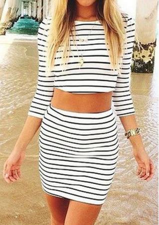 Stripe Crop Top With Pencil Skirt