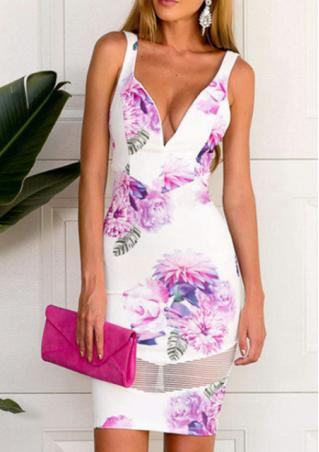 Deep V Backless Printed Mini Dress