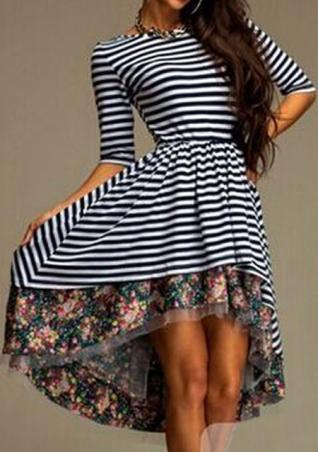 Stripe Asymmetrical Midi Dress