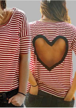 Hollow Heart Striped T-shirt