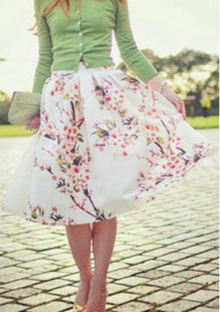 One Size High Waist Floral Midi Skirt