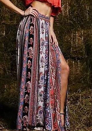 High Waist Split Floral Maxi Skirt
