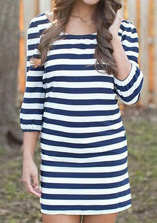 3/4 Sleeve Striped Mini Dress