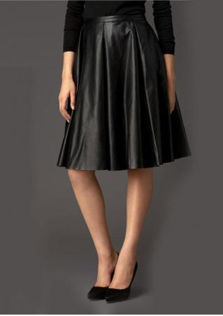 PU Leather Pleated A-Line Skirt