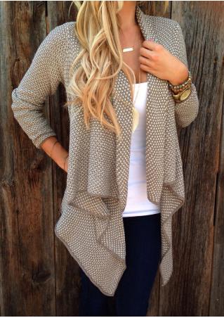 Collarless Knitted Long Sleeve Cardigan