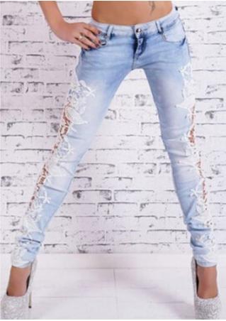 Lace Spliced Pencil Jeans