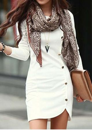 Solid  Mini Dress Without Scarf Necklace