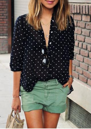Black Polka Dot With Buttons Blouse