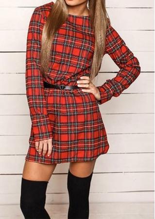 Checkered Long Sleeve Dress Without Belt