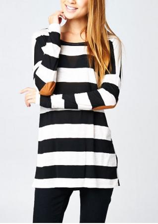 Long Sleeve Striped Splicing Blouse