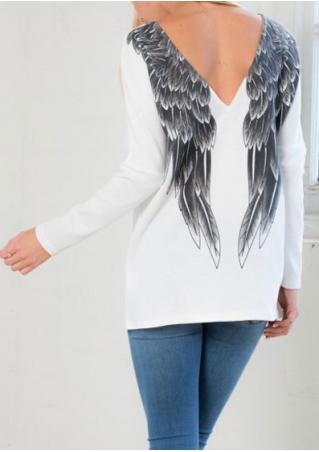 White Backless Wings Print Blouse