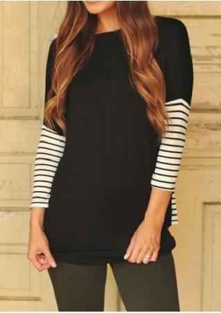 Round Neck Contrast Striped Blouse