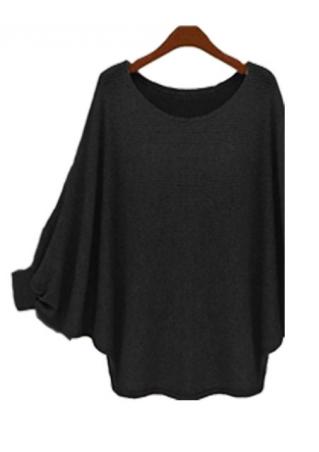 Solid Batwing Sleeve Casual Pullover Sweater