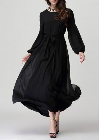 Chiffon Long Maxi Dress With Belt Without Necklace
