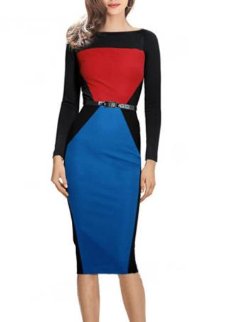 Splicing Bodycon Long Sleeve Dress With Belt