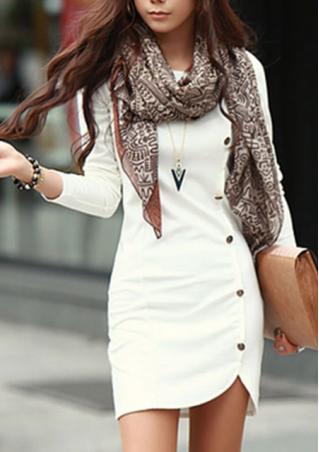 Long Sleeve Button Mini Dress Without Necklace