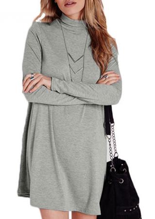Turtleneck Solid Casual Mini Dress Without Necklace