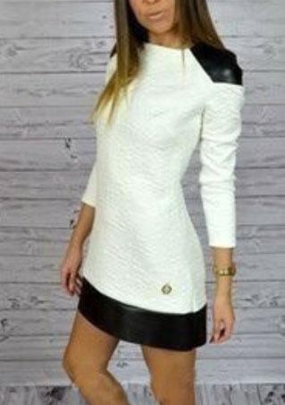 Crewneck PU Leather Splicing Mini Dress