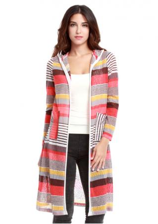 Striped Hooded Long Cardigan