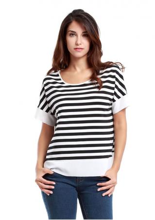 Vessos Striped Chiffon Casual Loose T-shirt