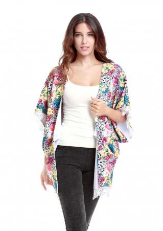 Floral Batwing Lace Casual Cardigan