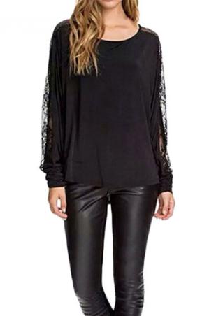 Batwing Lace Long Sleeve Solid Blouse