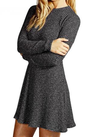 O-Neck Solid Knitted Long Sleeve Mini Dress