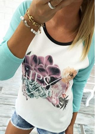 Floral O-Neck Long Sleeve Splicing Casual T-Shirt