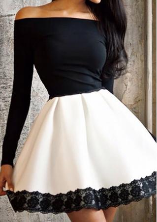 Off Shoulder Lace Long Sleeve Mini Dress