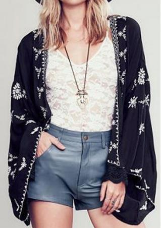 Printed Lace Casual Flare Sleeve Cardigan
