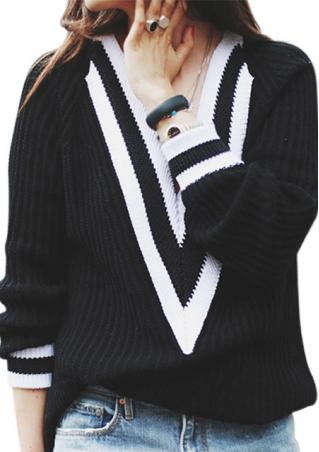 Striped Knitted Deep V-Neck Sweater