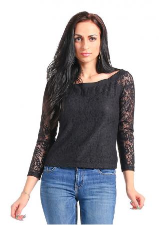 Solid Lace Long Sleeve Blouse