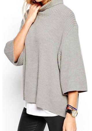 Solid Turtleneck Wide Sleeve Casual Sweater