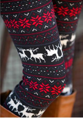 Christmas Flower Reindeer Printed Casual Leggings