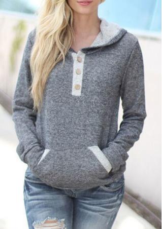 Pocket Button Casual Long Sleeve Hoodie