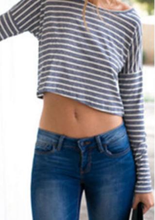Striped Casual Long Sleeve Crop Top