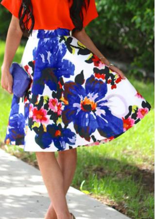 A Line Floral High Waist Pleated Skirt