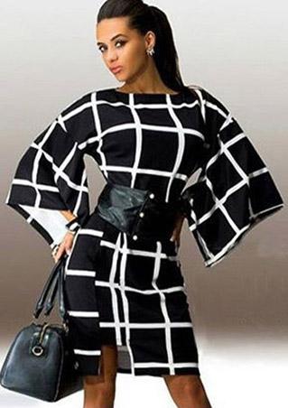 Plaid Butterfly Sleeve Bodycon Mini Dress Without Belt