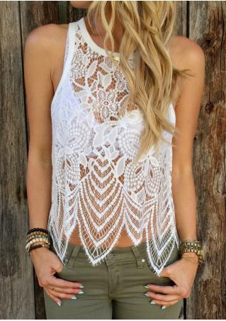 Solid Lace Hollow Out Fashion Tank
