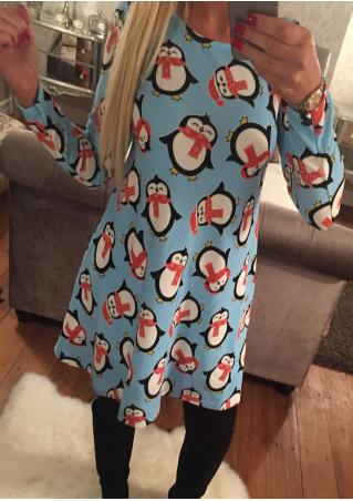 Christmas Cute Penguin Printed Swing Dress