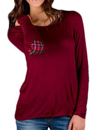 Plaid Splicing Casual Long Sleeve Blouse