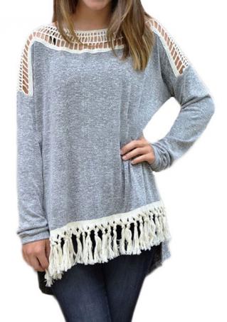 Solid Tassel Splicing Hollow Out Blouse