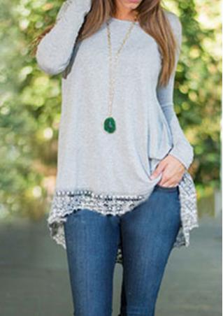Solid Lace Irregular Long Sleeve Blouse