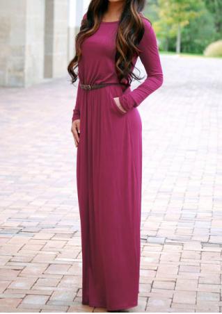 Solid Pocket Casual Maxi Dress Without Necklace