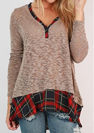 Plaid Splicing Casual Long Sleeve Blouse